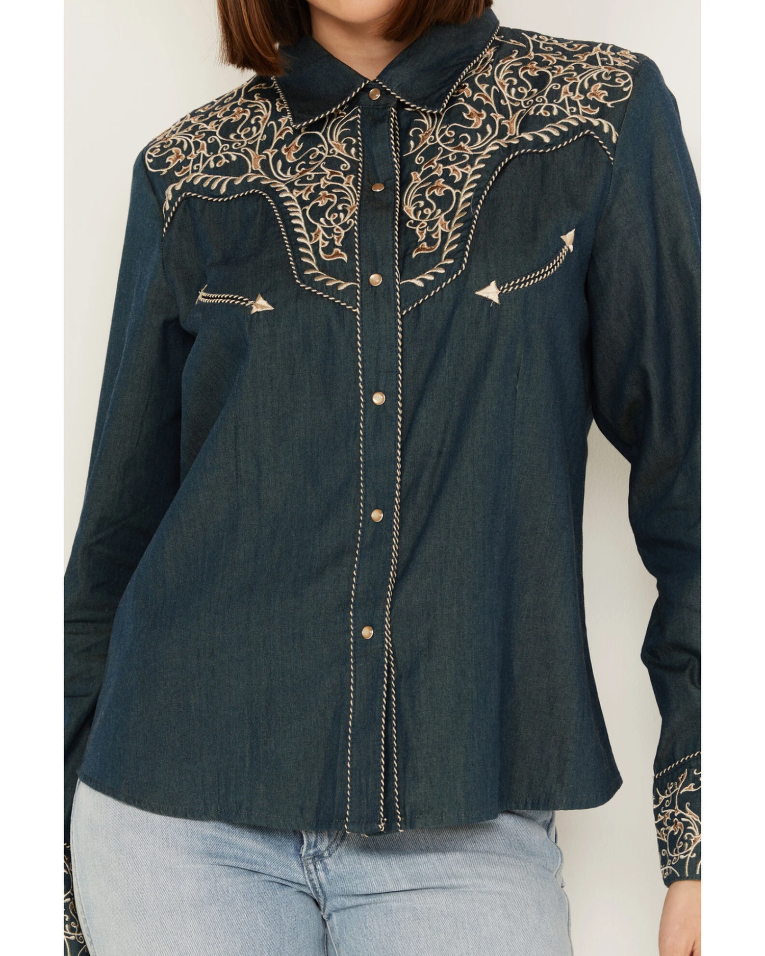 Scully Women's Vine Embroidered Long Sleeve Pearl Snap Western Shirt - Image 2