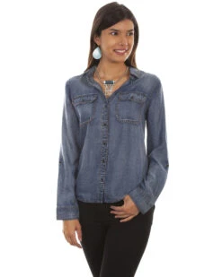 Scully Honey Creek By Sully Women's Denim Hi-Low Lace-Up Blouse