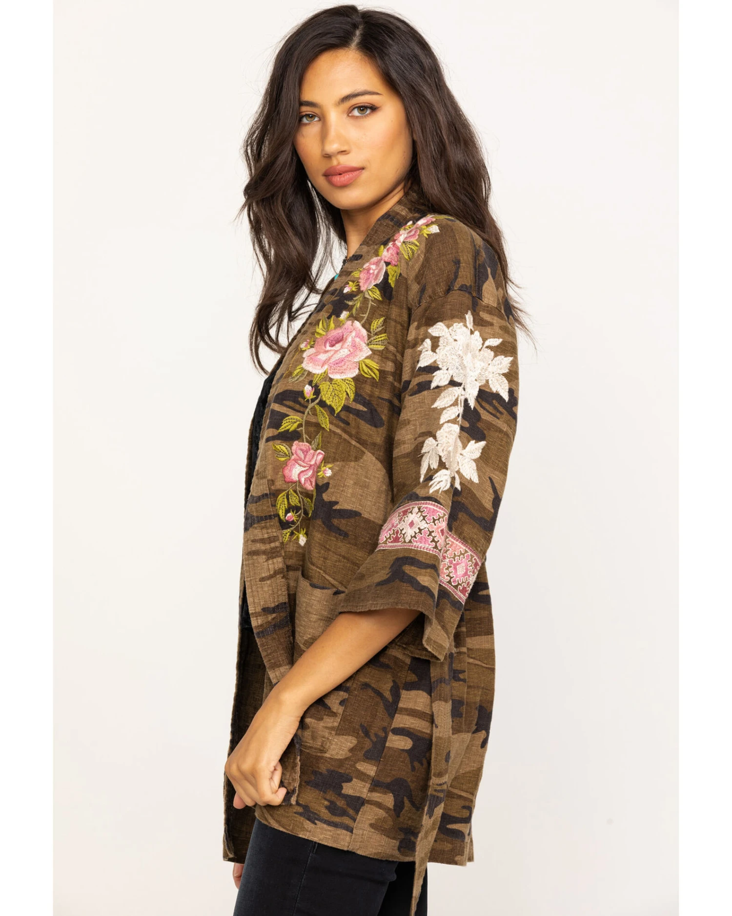 Johnny Was Women's Molly Camo Yuki Trapunto Linen Kimono - Image 6