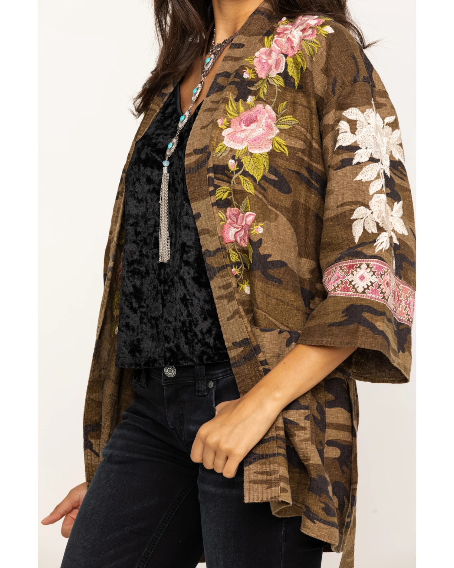 Johnny Was Women's Molly Camo Yuki Trapunto Linen Kimono - Image 2