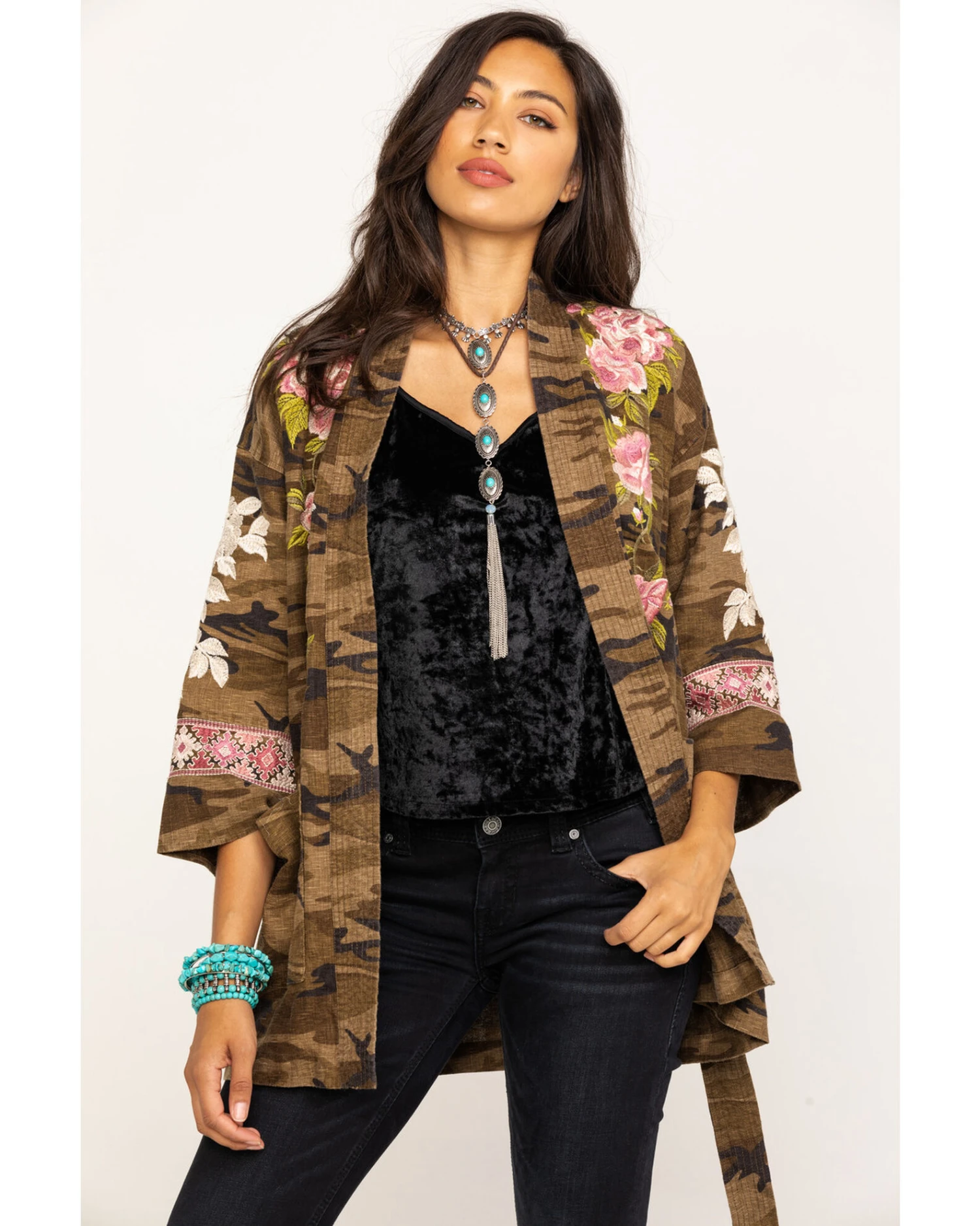 Johnny Was Women's Molly Camo Yuki Trapunto Linen Kimono - Image 3