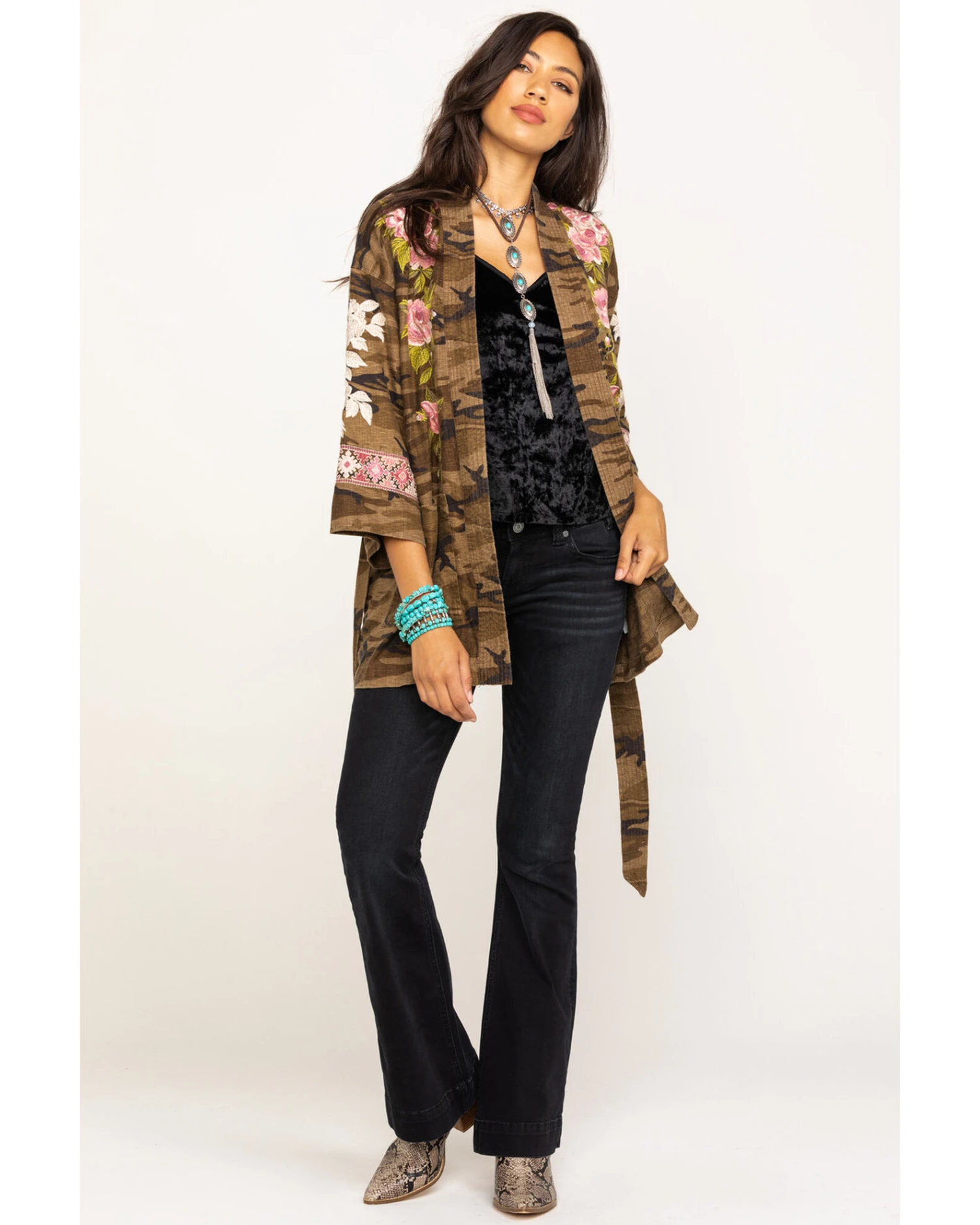 Johnny Was Women's Molly Camo Yuki Trapunto Linen Kimono - Image 5