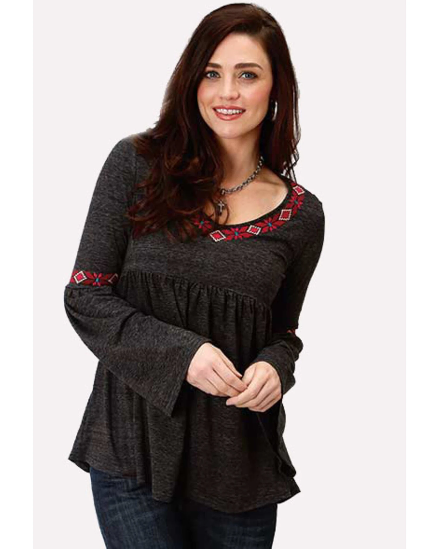 ROPER Studio West Women's Bell Sleeve Embroidered Top - Image 2
