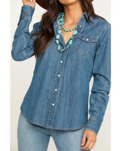 Stetson Women's Denim Desert Embroidered Long Sleeve Snap Western Shirt
