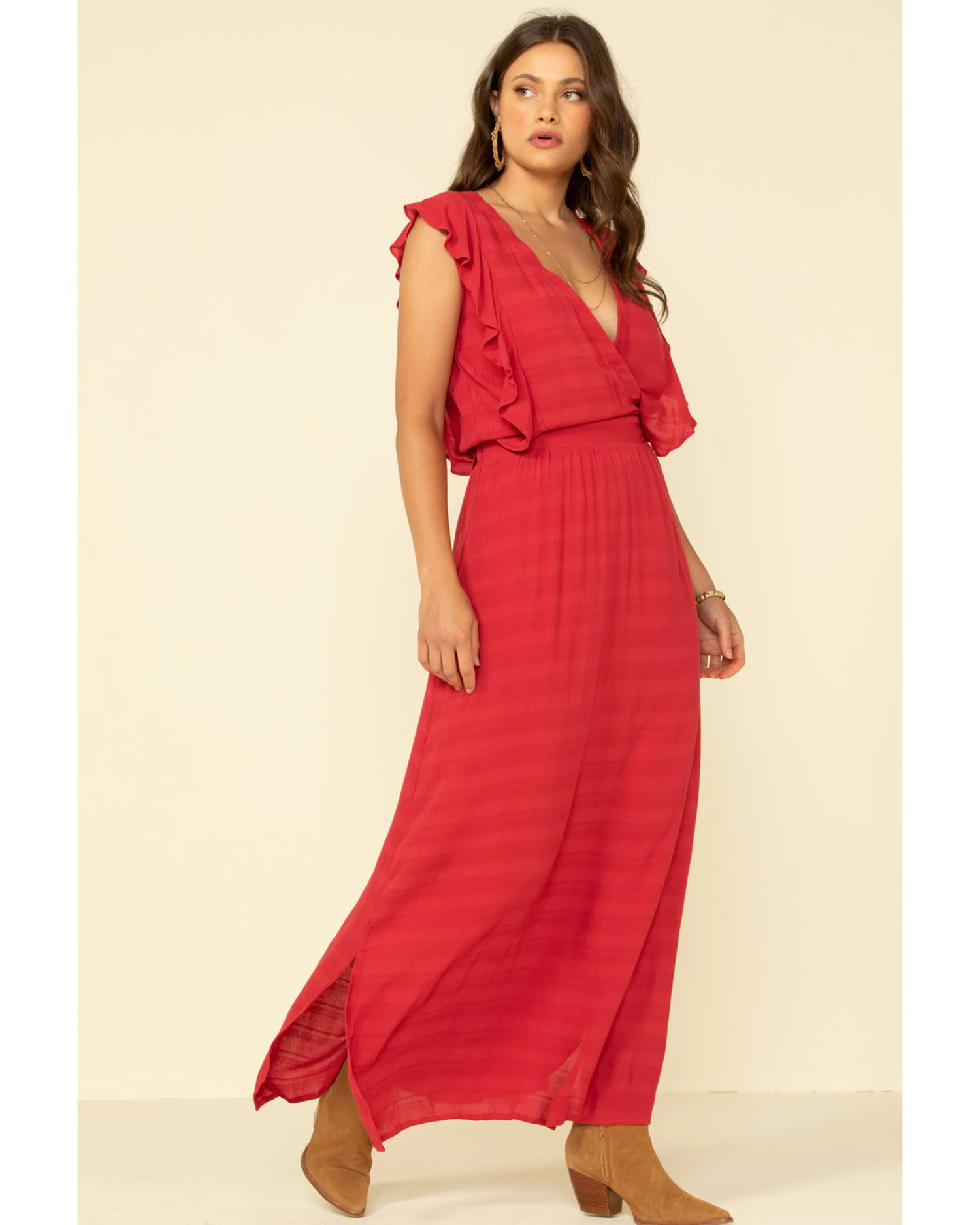 Stetson Women's Red Textured Ruffle Maxi Dress - Image 2