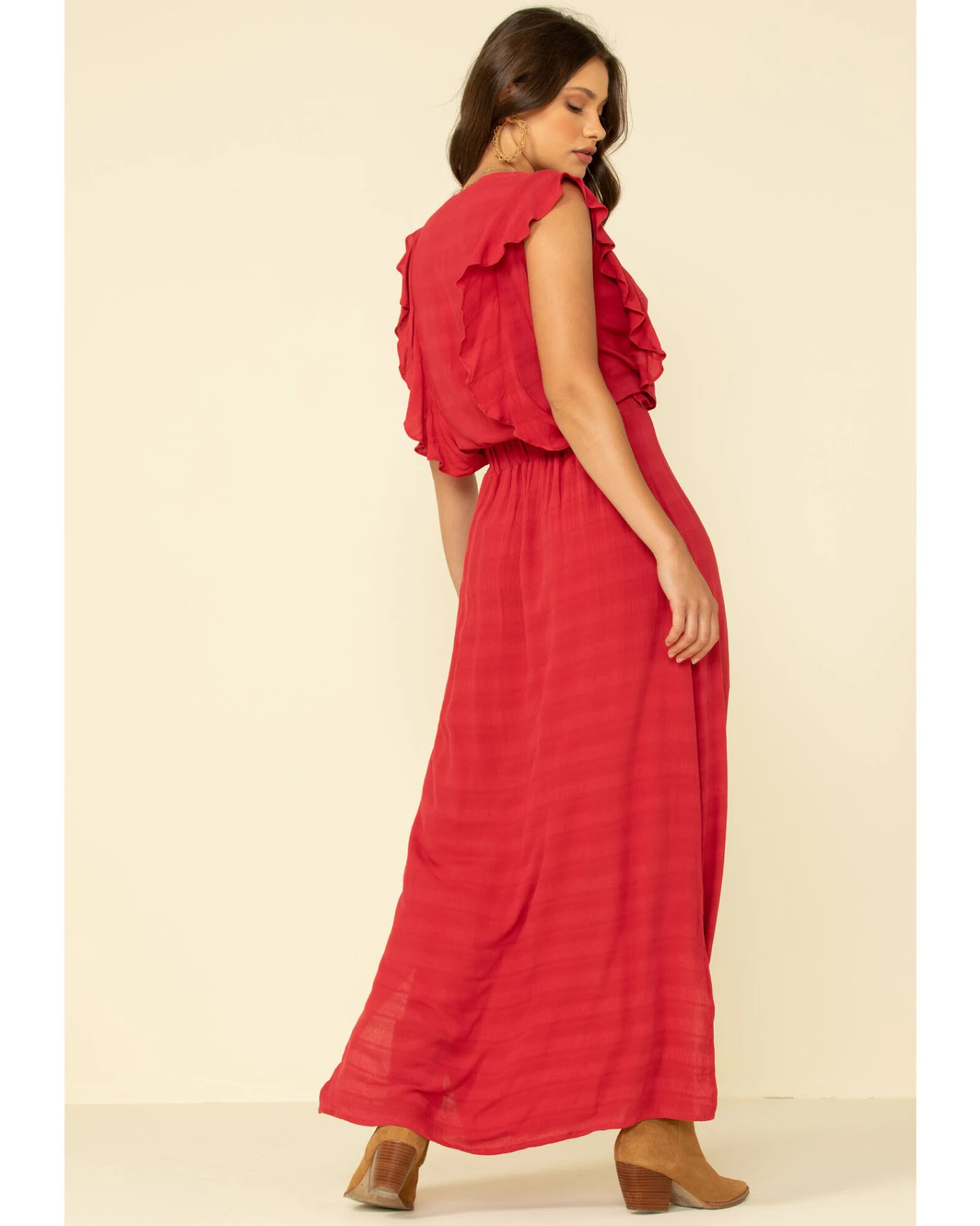 Stetson Women's Red Textured Ruffle Maxi Dress - Image 4