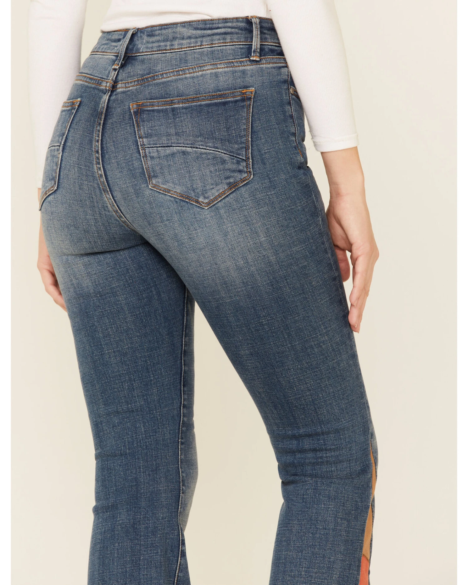 Driftwood Women’s Medium Wash Suede Patchwork Flare Jeans - Image 2