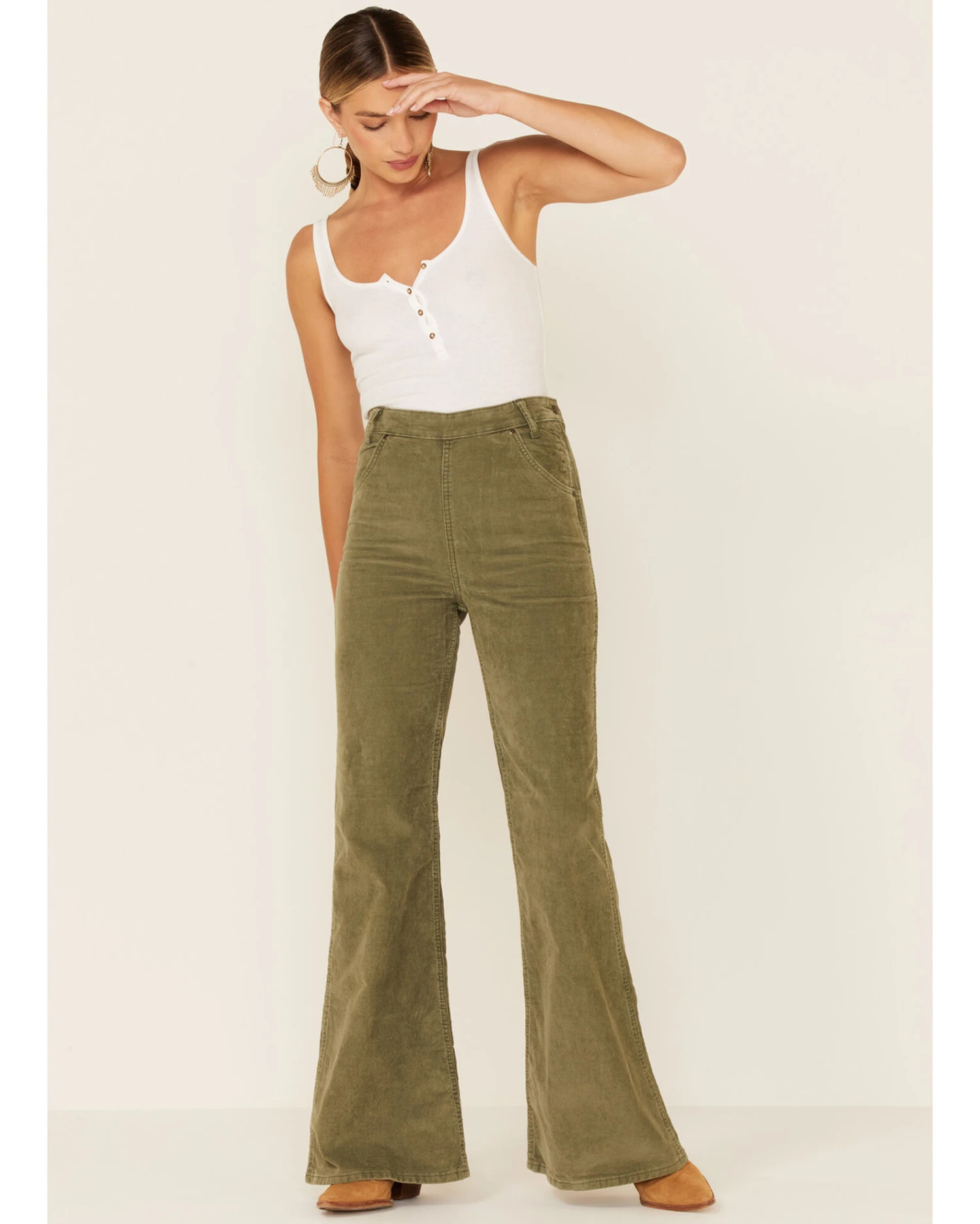 Lee Women's Olive Corduroy High Rise Flare Jeans - Image 2