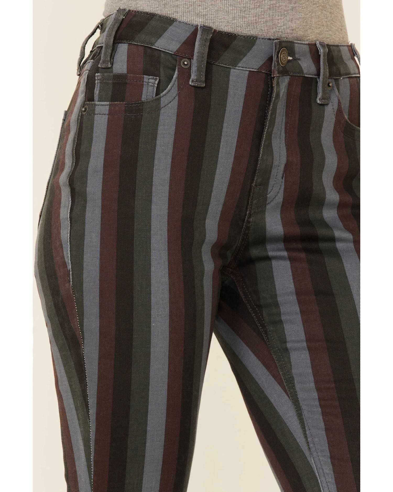 Rock & Roll Denim Women's Striped High Rise Stretch Flare Jeans