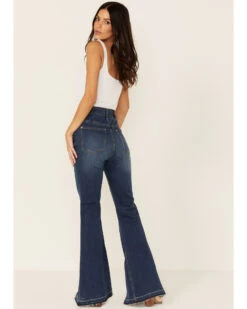 Grace In LA Women's High Rise Split Bottom Flare Denim Jeans
