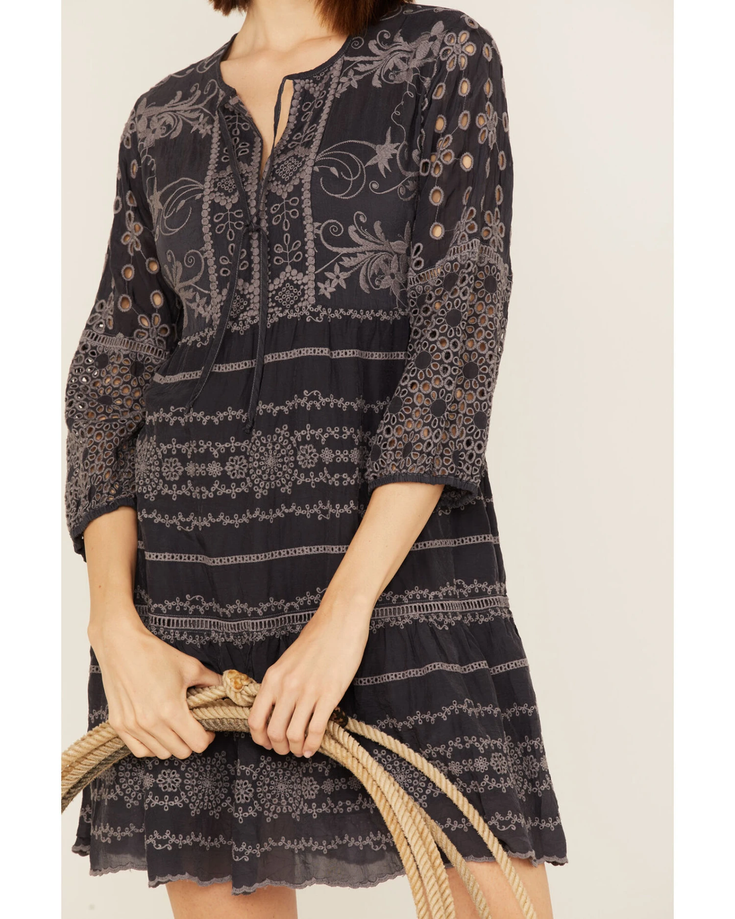 Johnny Was Women's Delina Embroidered Long Sleeve Tunic Mini Dress - Image 3