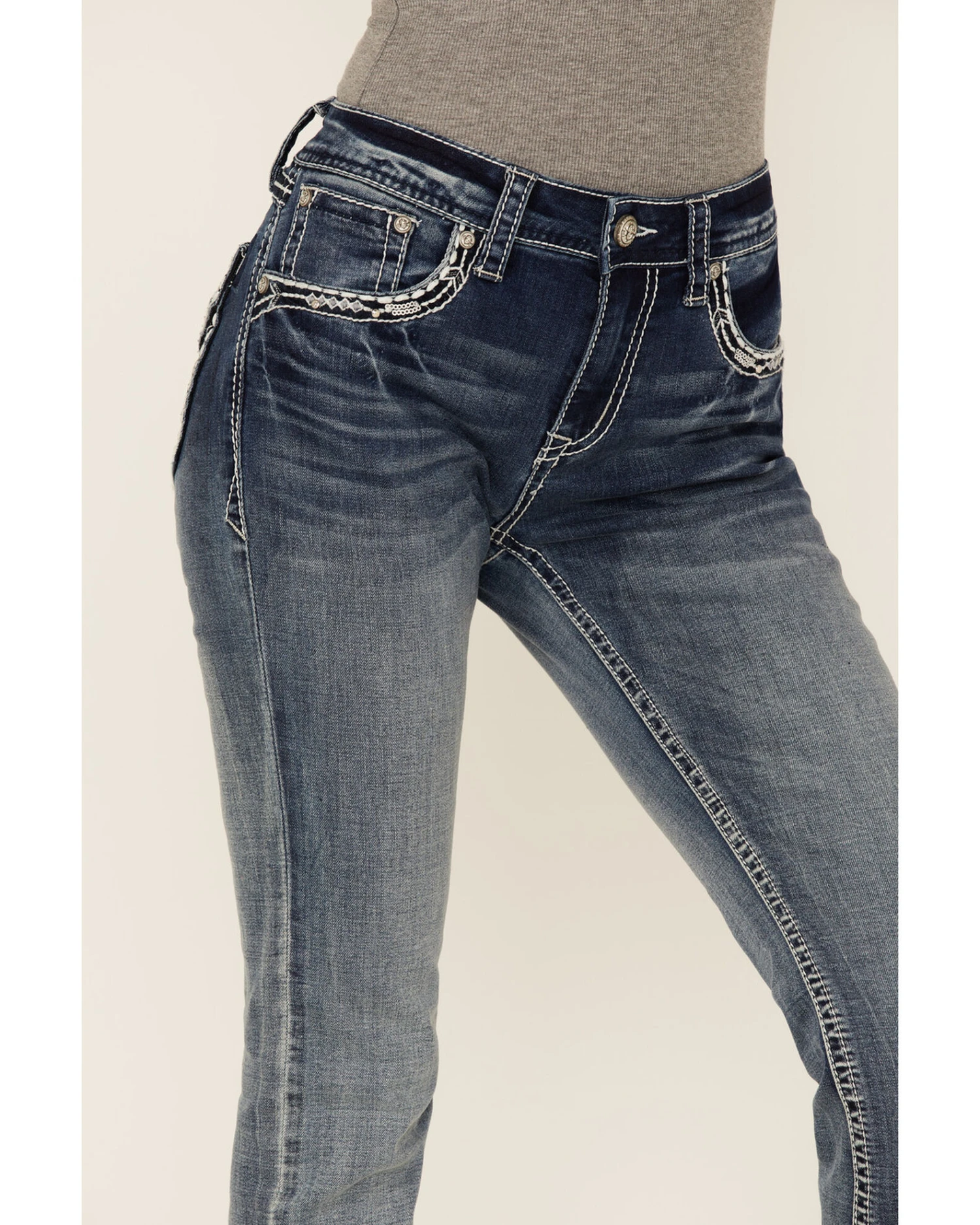 Grace In LA Women's Sequin Flap Pocket Light Wash Bootcut Jeans - Image 4