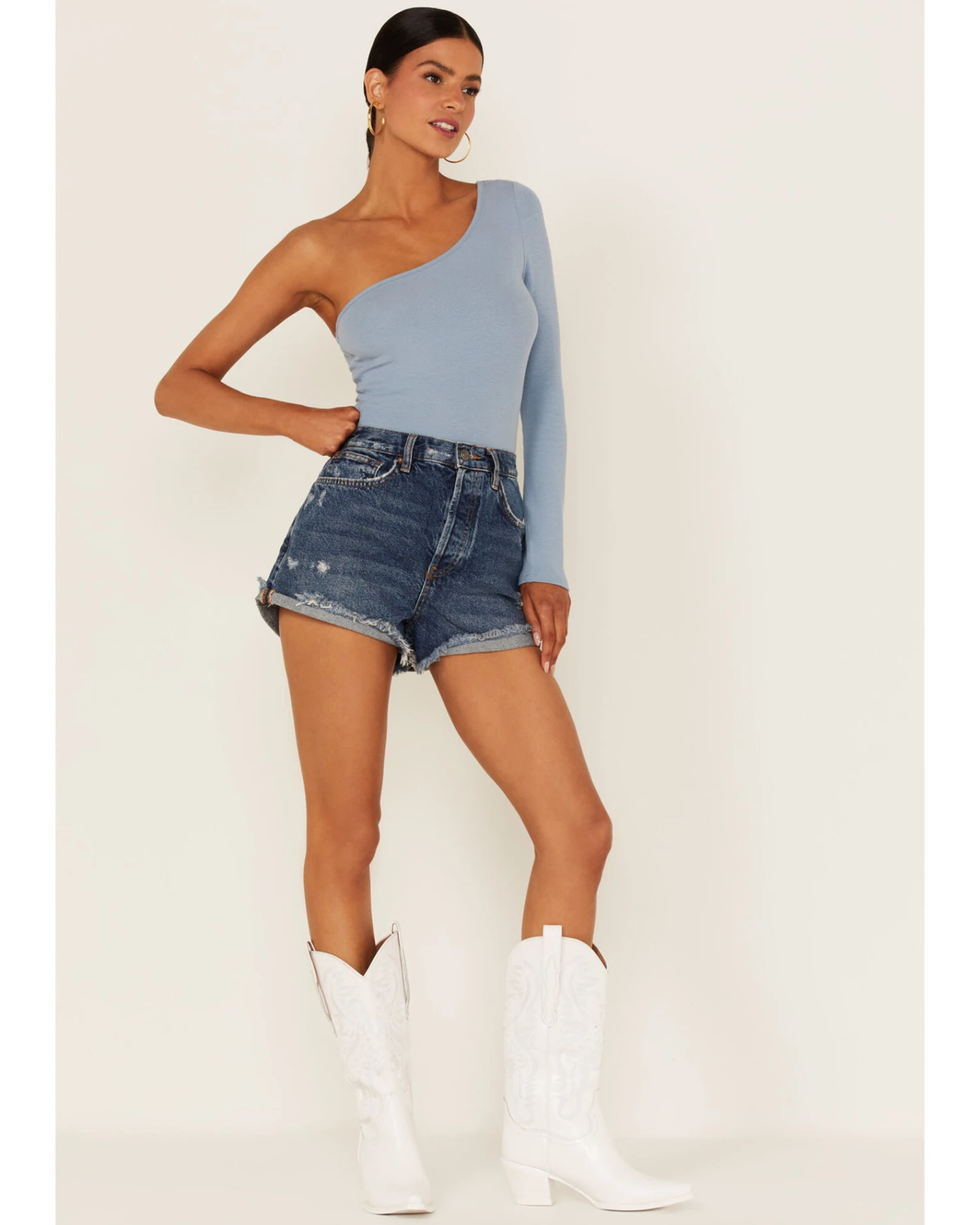 Free People Women's Lasso Dark Wash High Rise Shorts - Image 3