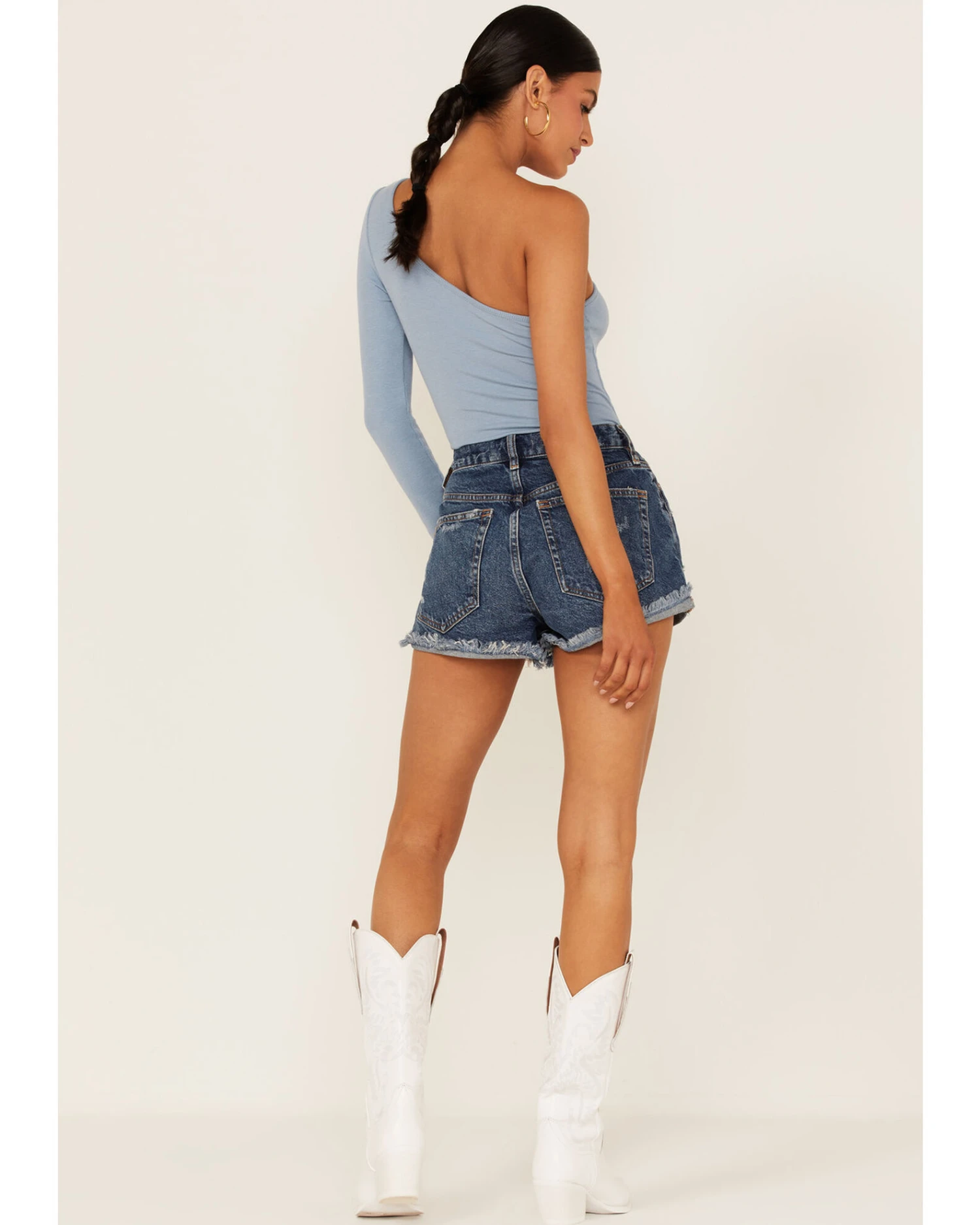 Free People Women's Lasso Dark Wash High Rise Shorts