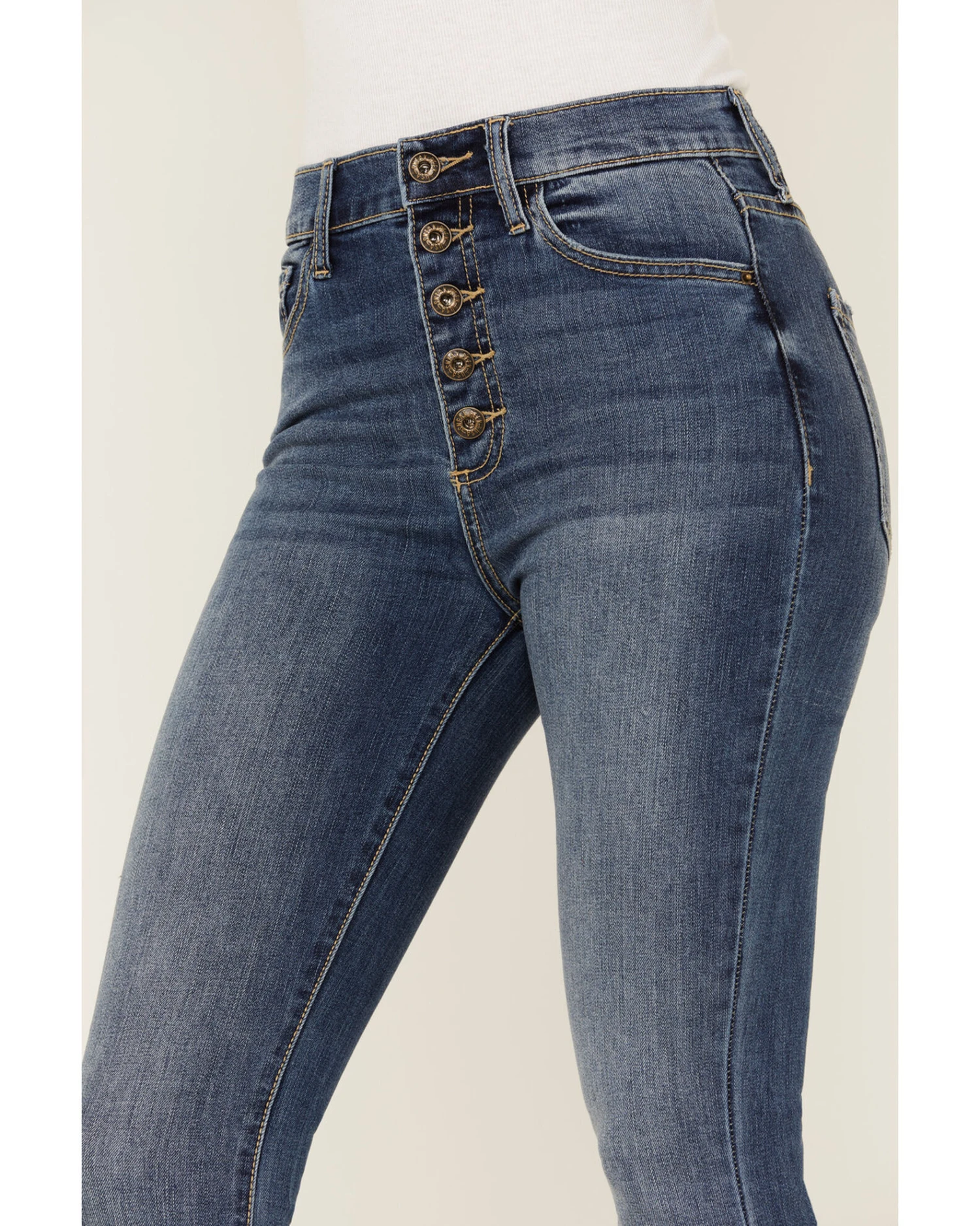 Sneak Peek Women's High Rise Exposed Button Flare Jeans - Image 3