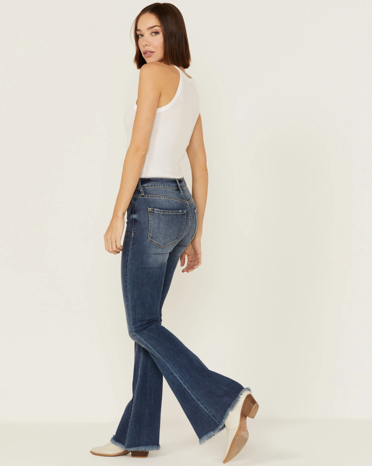 Sneak Peek Women's High Rise Exposed Button Flare Jeans - Image 2