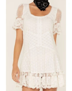Maia Bergman Women's Ori Crochet Eyelet Short Sleeve Mini Dress
