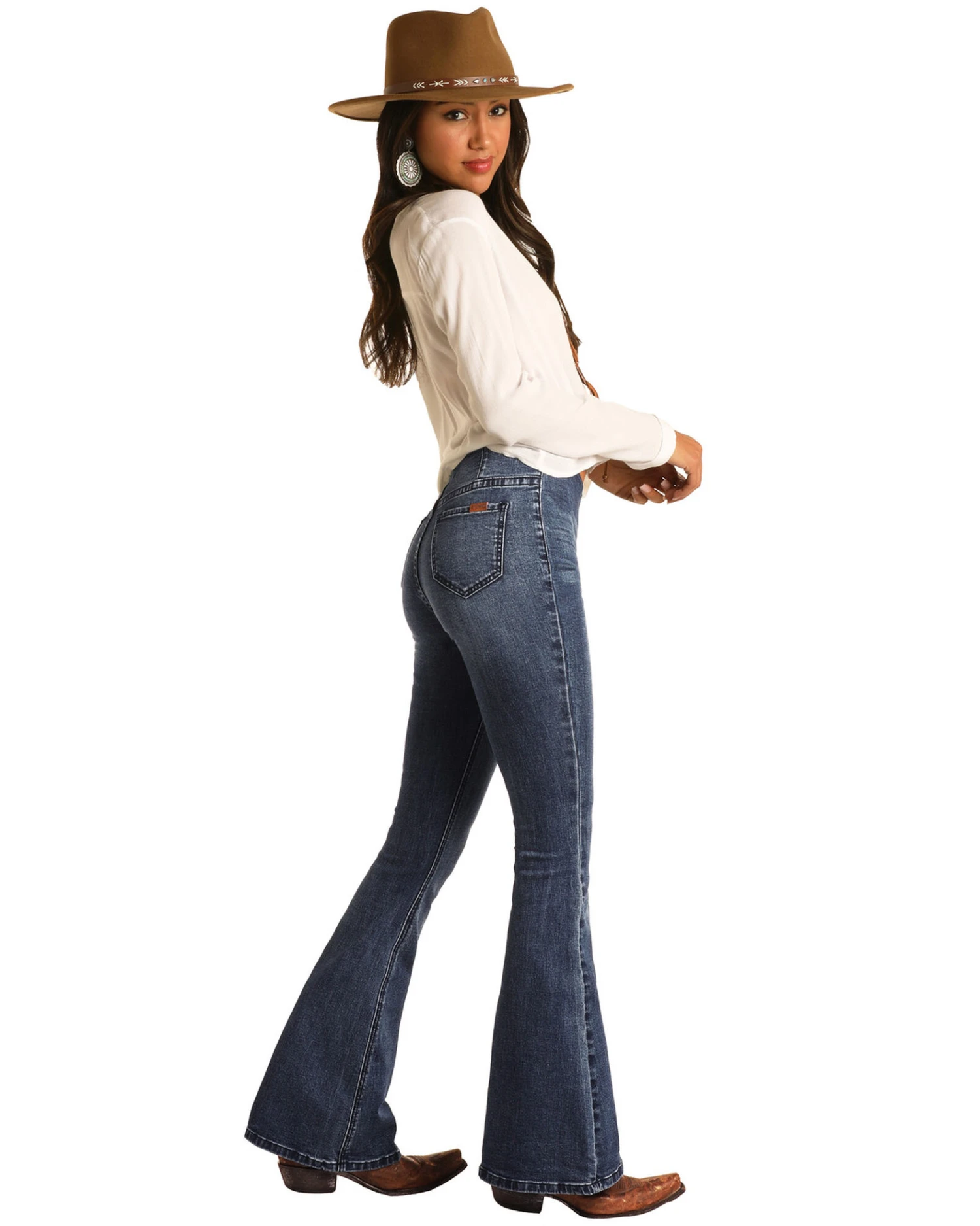 Rock & Roll Denim Women's Dark Wash High Rise Flare Pull On Denim Jeans - Image 3