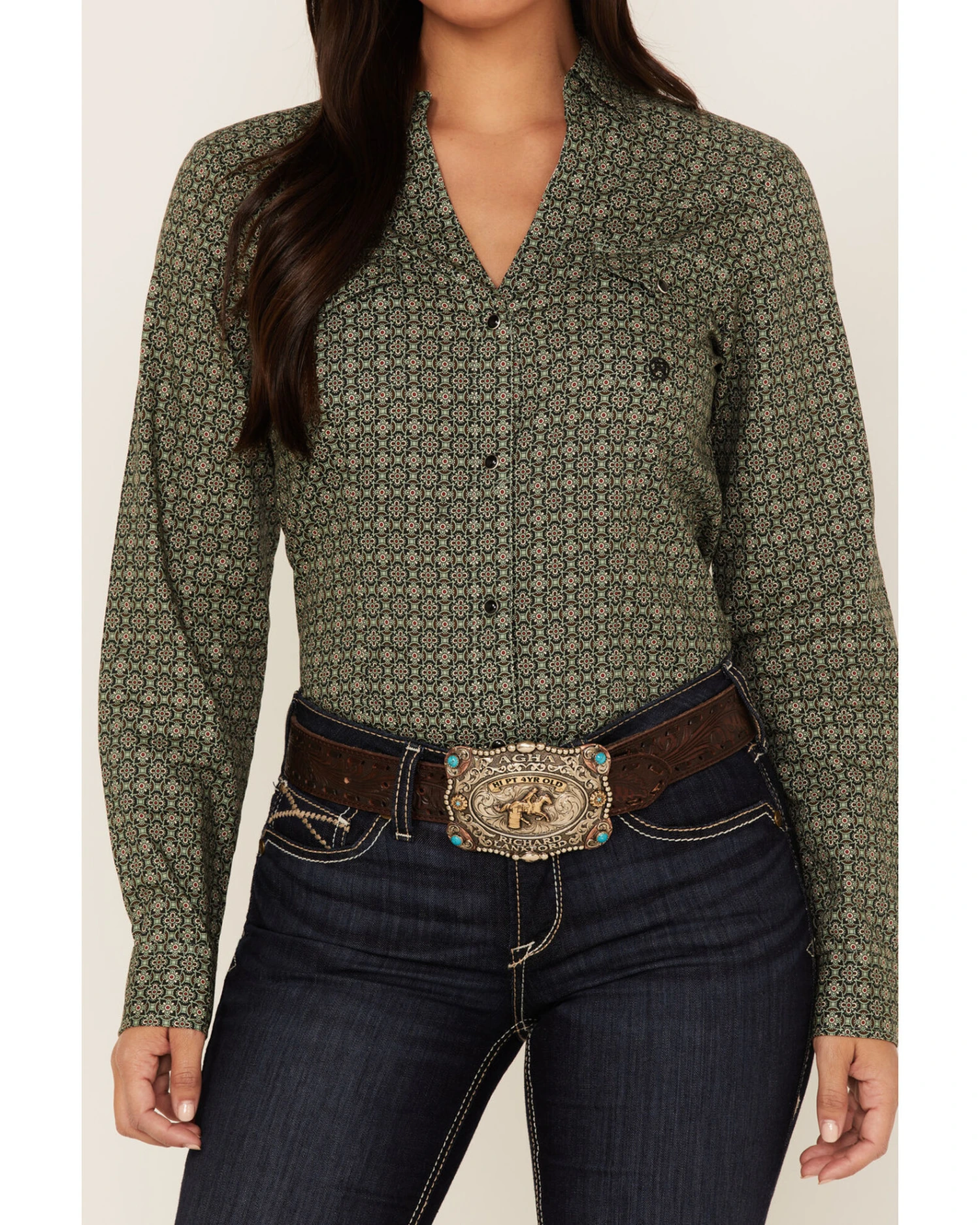 Roper Women's Medallion Print Long Sleeve Snap Western Shirt - Image 2