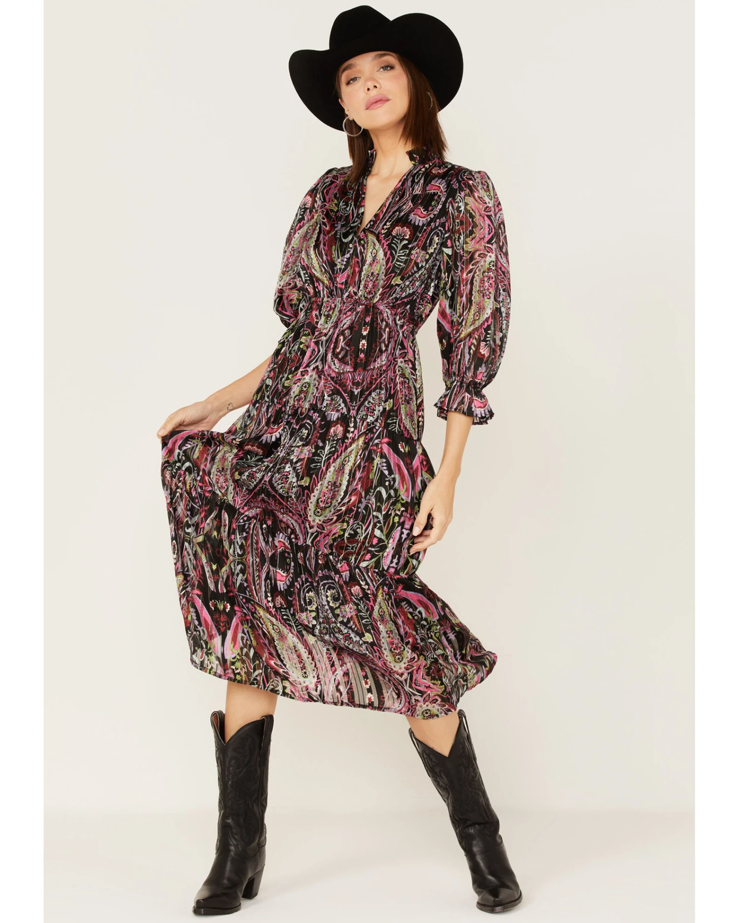 Revel Women's Floral & Paisley Print Puff Sleeve Midi Dress - Image 4