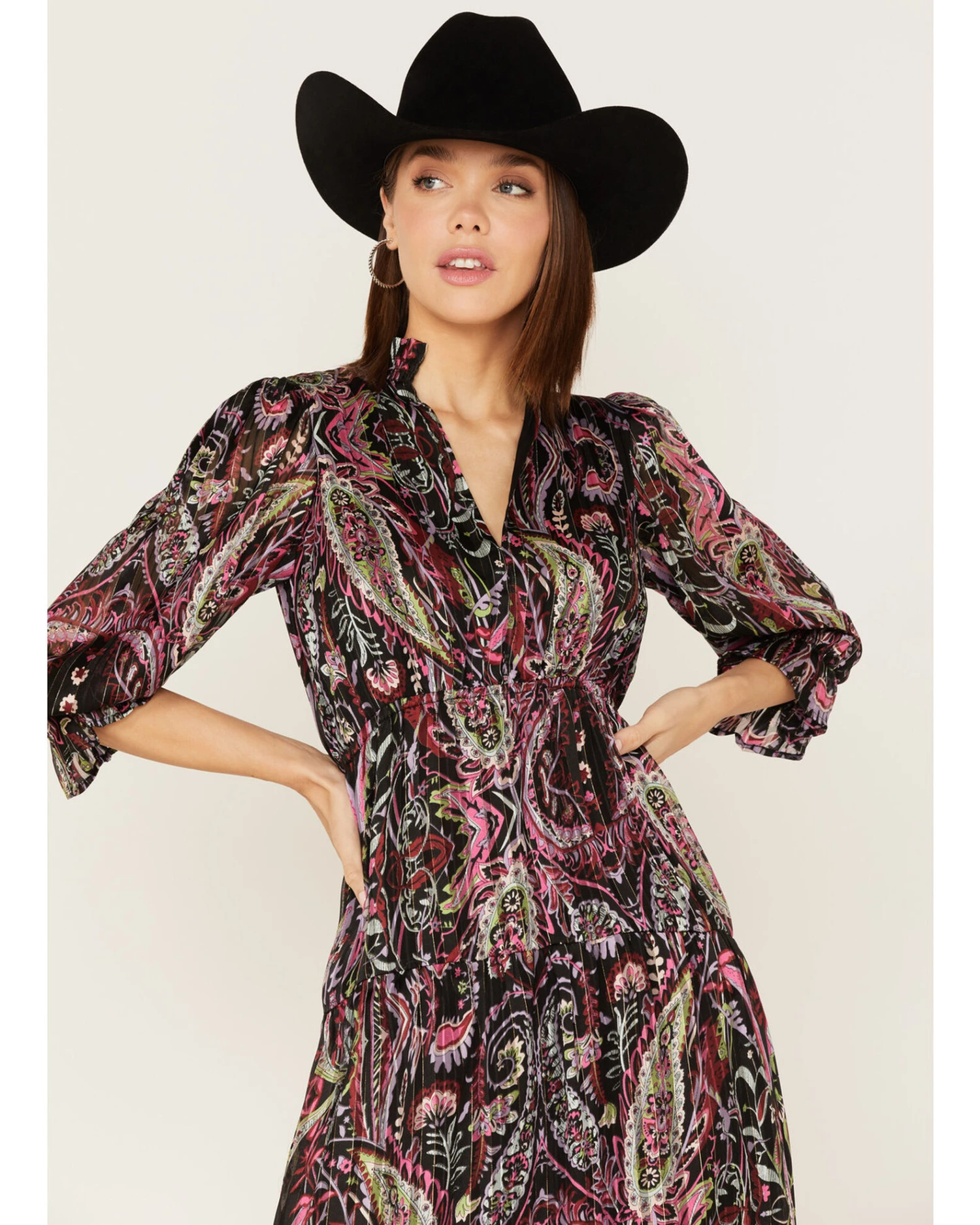 Revel Women's Floral & Paisley Print Puff Sleeve Midi Dress - Image 3