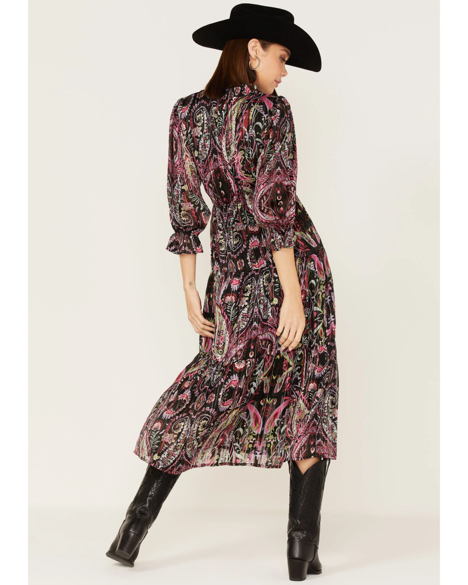 Revel Women's Floral & Paisley Print Puff Sleeve Midi Dress - Image 2