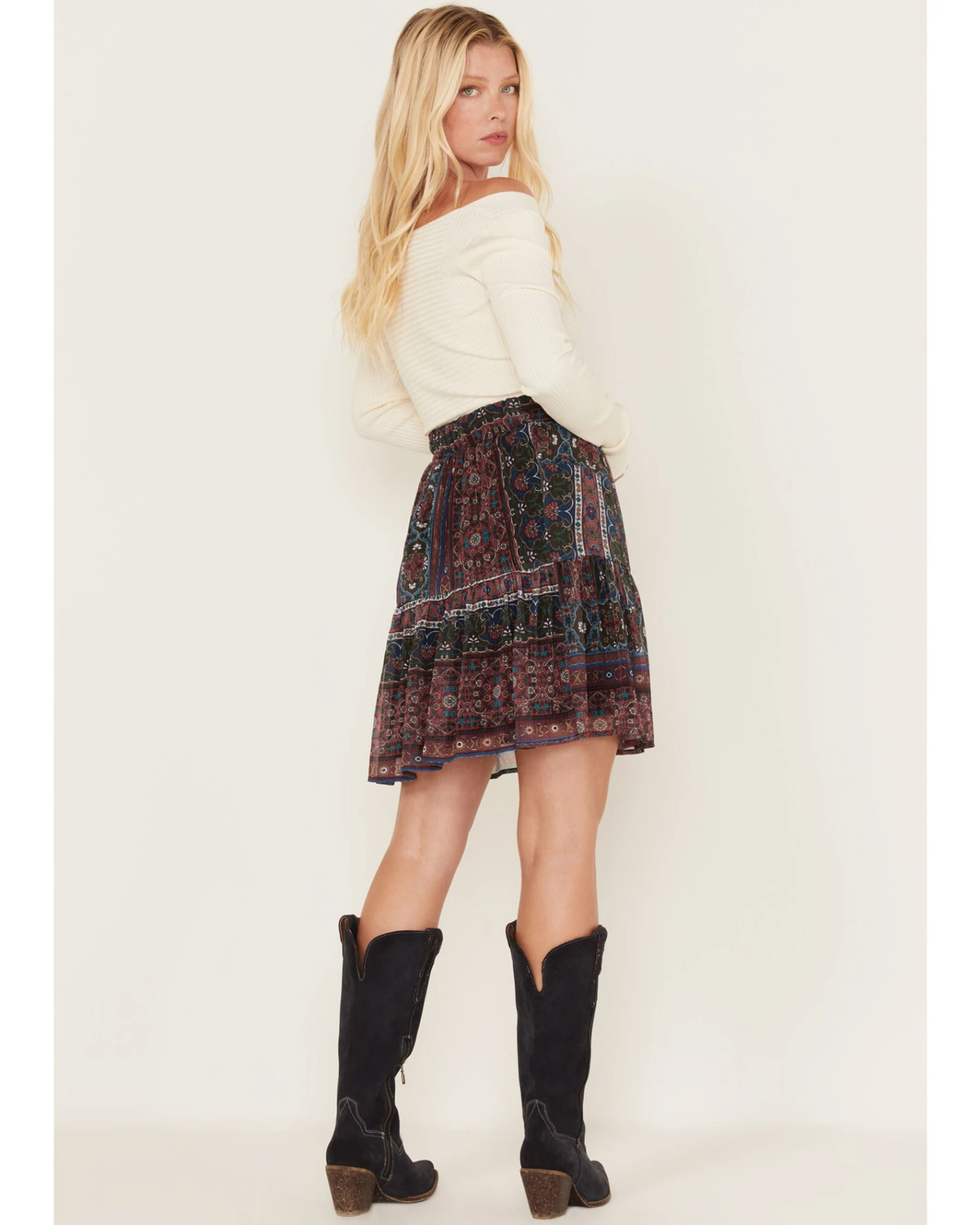 Molly Bracken Women's Metallic Floral Stripe Tiered Skirt - Image 2