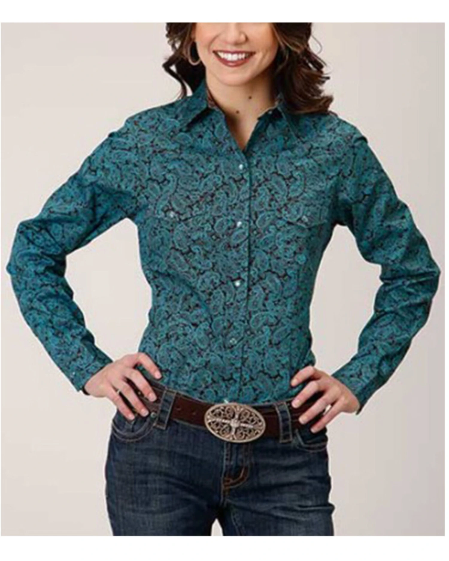 Roper Women's Paisley Print Long Sleeve Pearl Snap Western Shirt