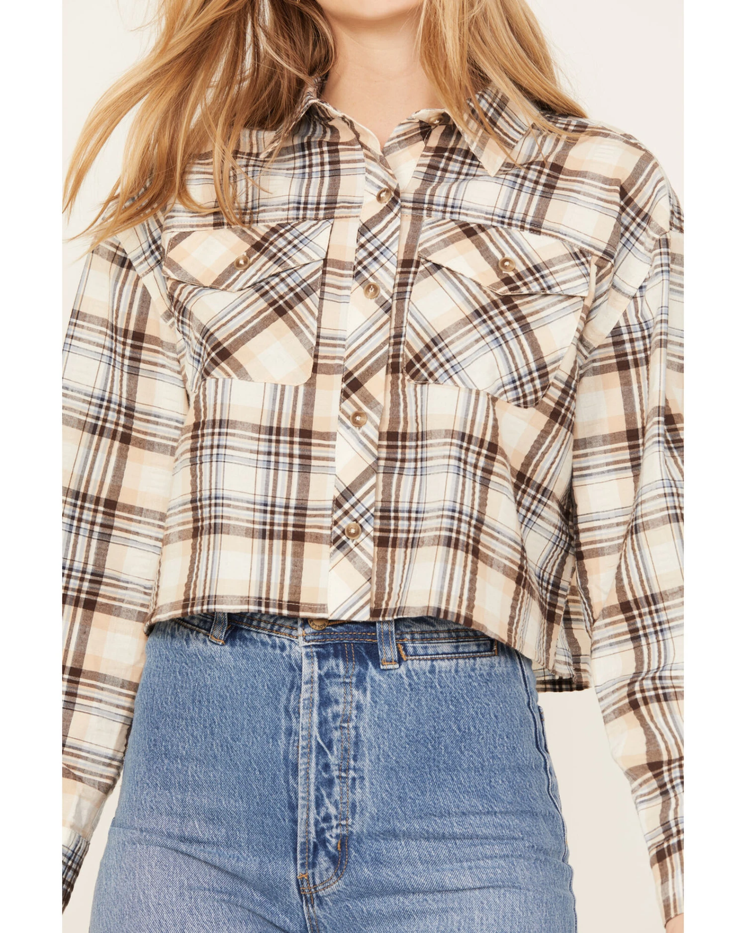 Cleo + Wolf Women's Plaid Print Cropped Shirt - Image 2