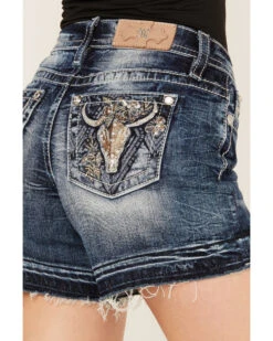 Miss Me Women's Dark Wash Mid Rise Non-Flap Denim Shorts