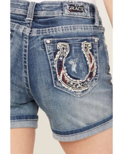 Grace In LA Women's Medium Wash Americana Horseshoe Jeans