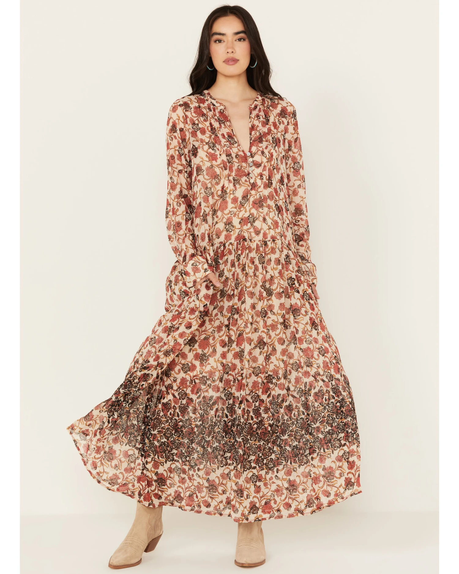Free People Women's See It Through Floral Long Sleeve Maxi Dress - Image 4