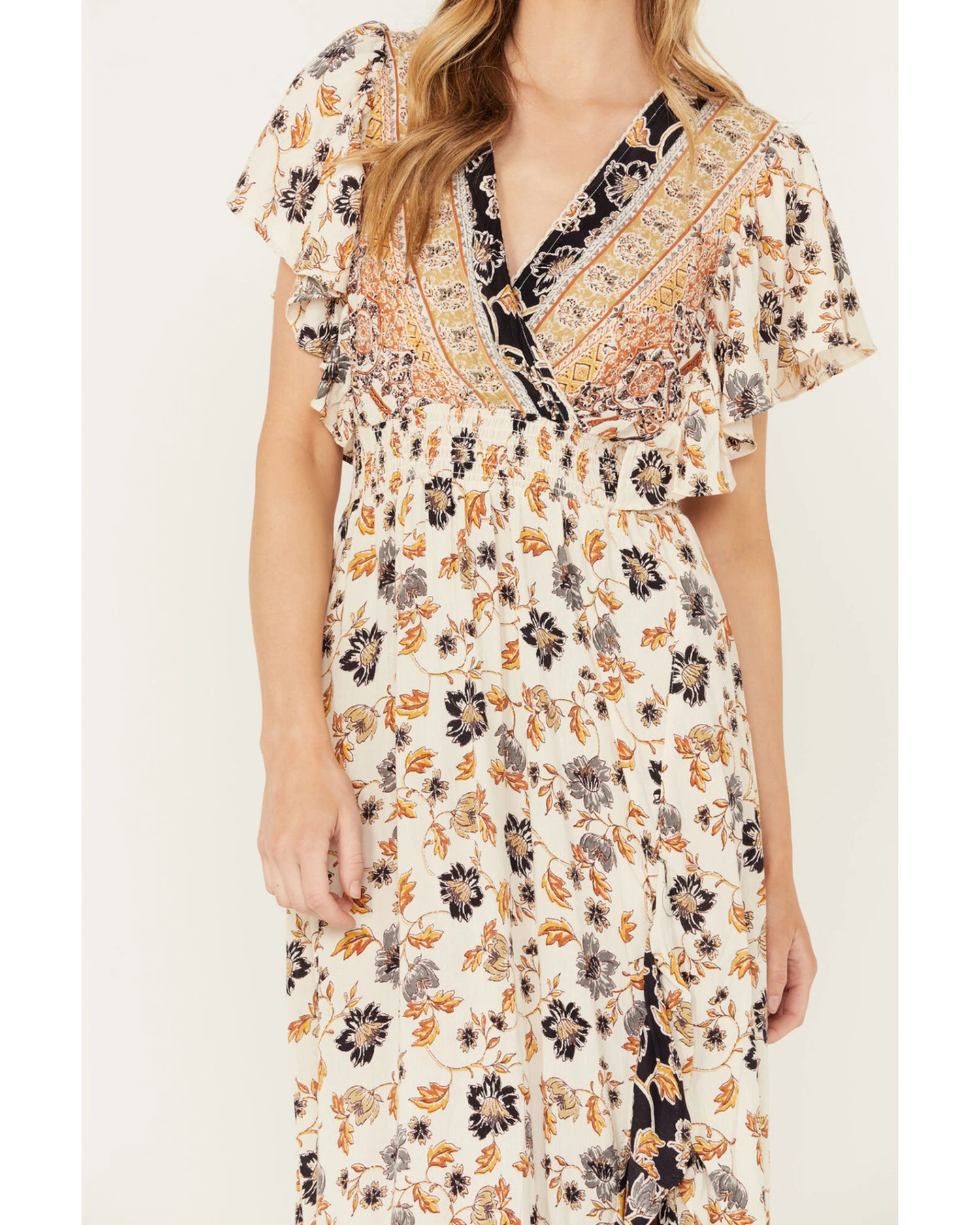 Angie Women's Flutter Sleeve Floral Border Print Dress - Image 3