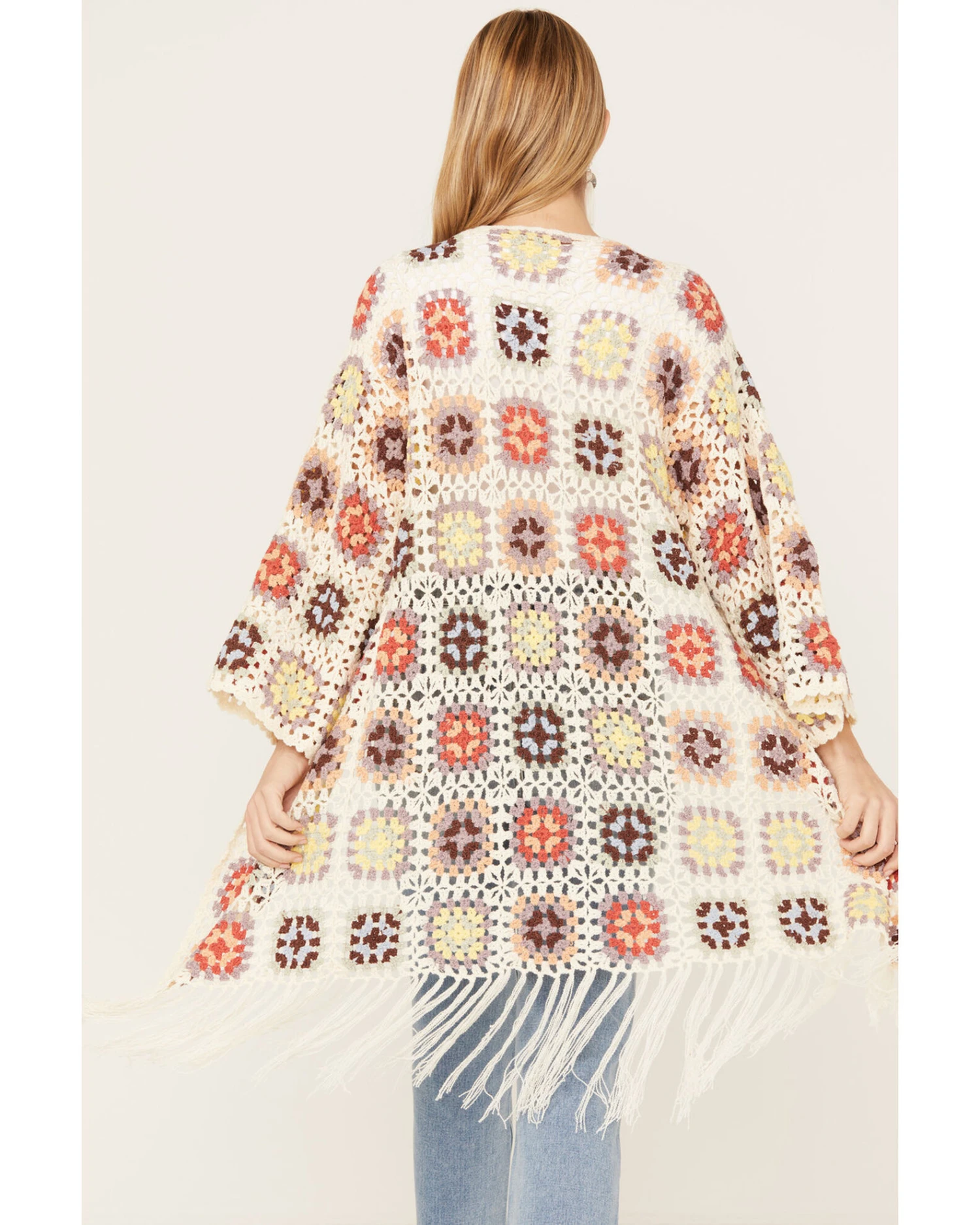 POL Women's Crochet Fringe Long Sleeve Kimono - Image 2