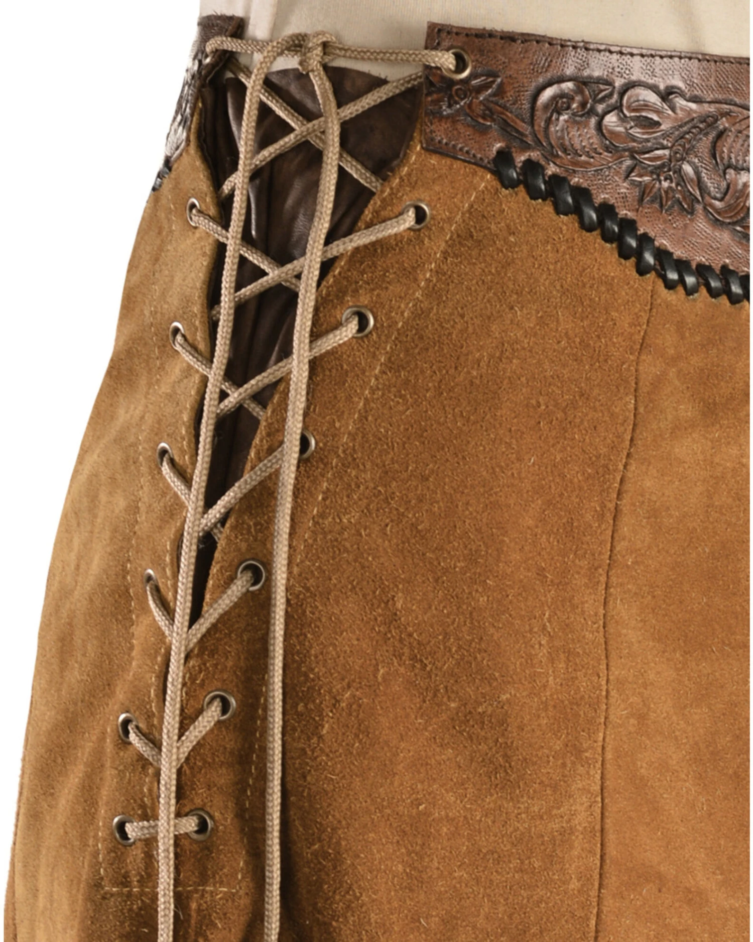Kobler Leather Women's Choctaw Tooled Leather Lace-Up Suede Skirt